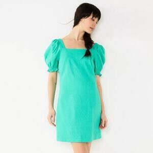Draper James RSVP | Square Neck Puff Sleeve Mini Dress Linen Rayon Green XXL